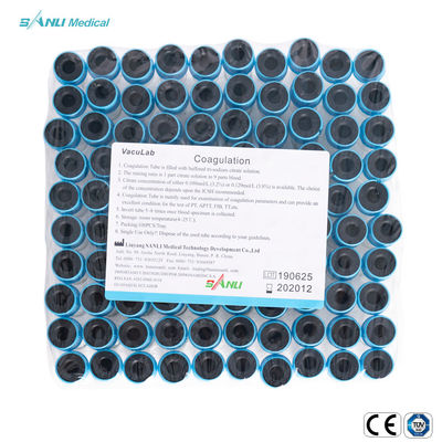 لوله های آزمایش انعقاد CE ISO Blue Top Glass با افزودنی سیترات سدیم 3.2 درصد